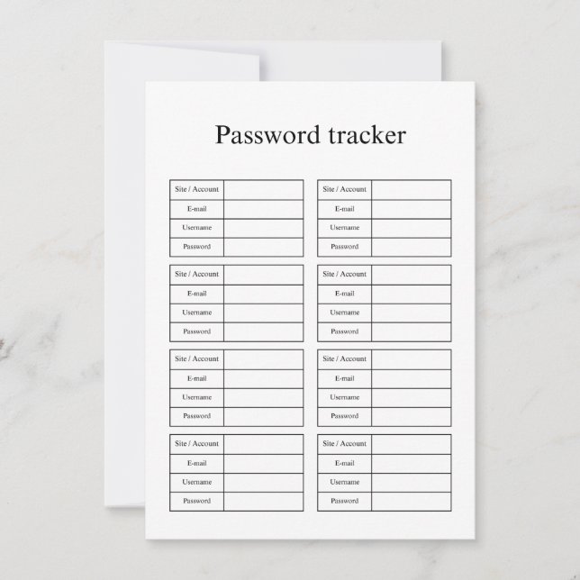 Password tracker card (Front)