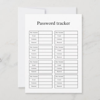 Password tracker card
