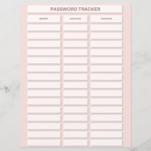 Password Tracker Paper Sheet