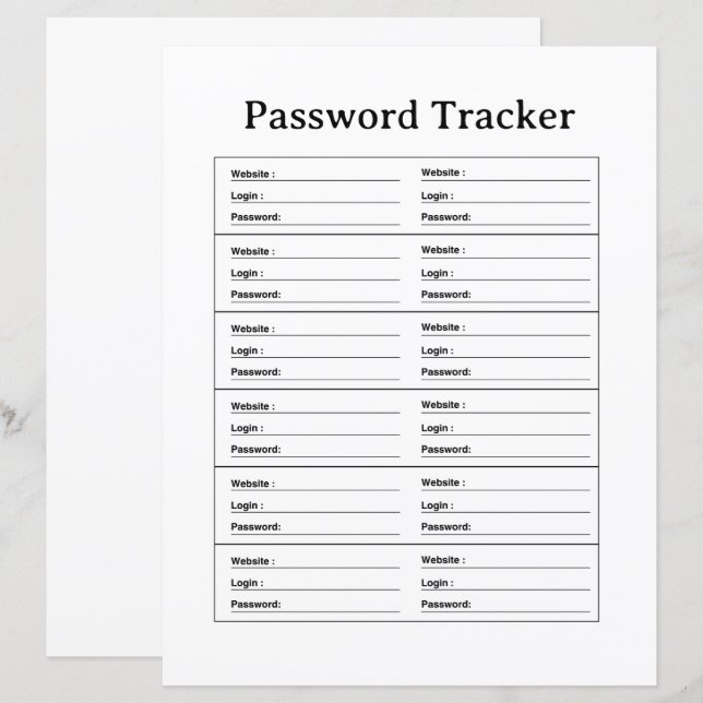PASSWORD TRACKER TEMPLATE (Front/Back)