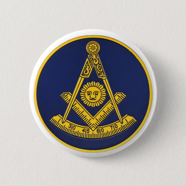 Past Master Freemason Square and Compass Masonic  6 Cm Round Badge (Front)
