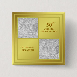 Past & Present Photo Golden Anniversary (Shiny) 15 Cm Square Badge