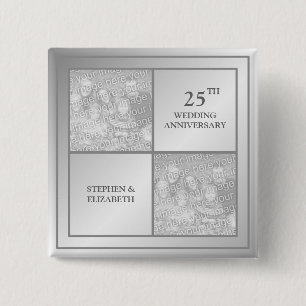 Past & Present Photo Silver Anniversary (Shiny) 15 Cm Square Badge