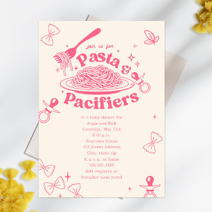 Pasta And Pacifiers Pink Doodle Girl Baby Shower Invitation