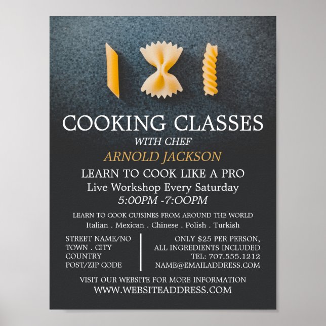 Pasta Display, Cooking Classes Advertising Poster (Front)