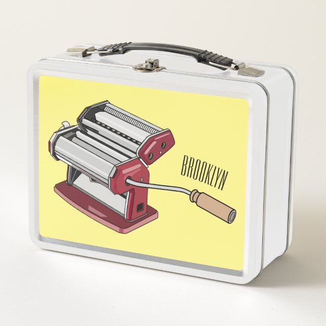 Pasta maker cartoon illustration  metal lunch box (Front)