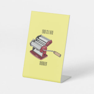 Pasta maker cartoon illustration pedestal sign