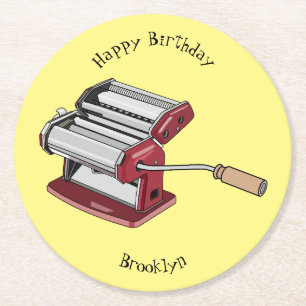 Pasta maker cartoon illustration round paper coaster
