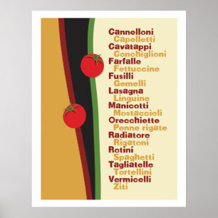 Pasta Names Kitchen Art poster
