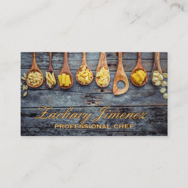 Pasta on Wooden Spoons on Table Business Card (Front)