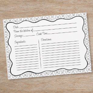 Pasta Pattern Chic Black & White Wavy Recipe Card