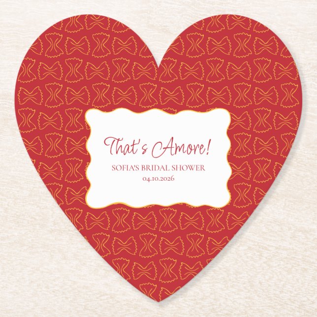 Pasta Pattern That's Amore Italian Bridal Shower Paper Coaster (Front)