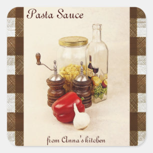 Pasta, red pepper, salt and spice sauce label