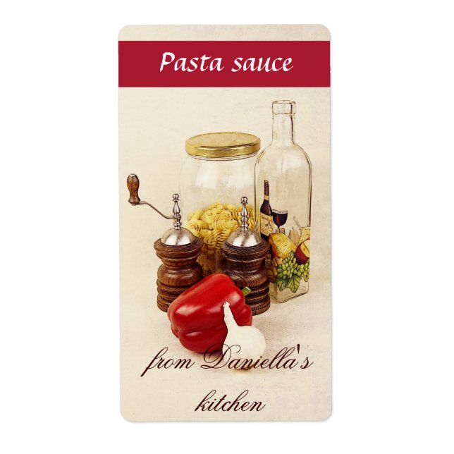 Pasta, salt, pepper and garlic pasta sauce label (Front)