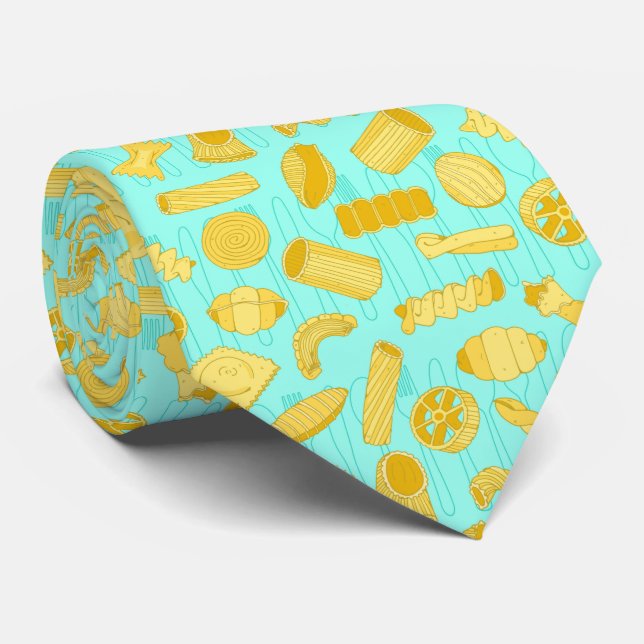 Pasta Shapes Patterned Blue Italian Chef Tie (Rolled)
