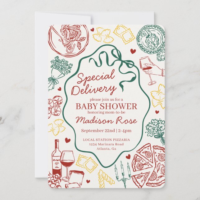 Pasta Special Delivery Italian Baby Shower Invitation (Front)