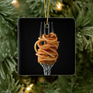 Pasta spun on a Fork, Food Spaghetti Ceramic Ornament