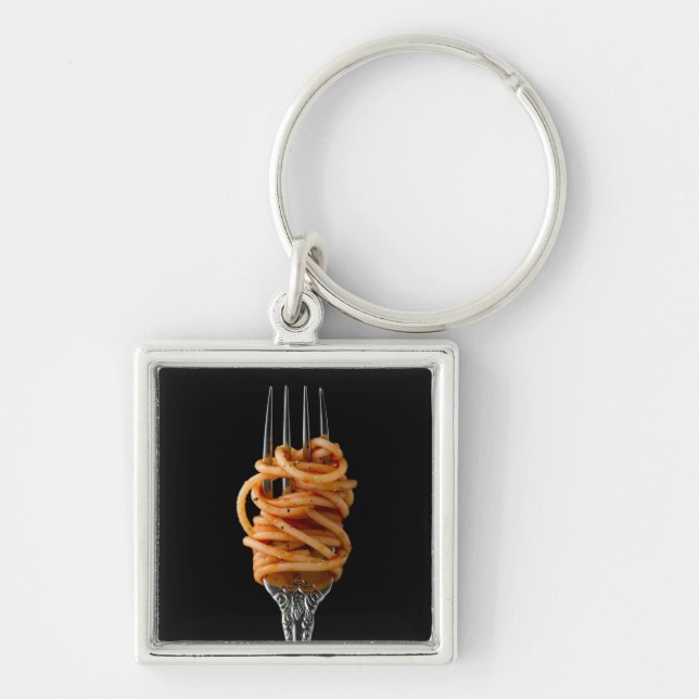 Pasta spun on a Fork, Food Spaghetti Key Ring (Front)