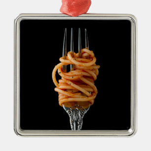 Pasta spun on a Fork, Food Spaghetti Metal Ornament