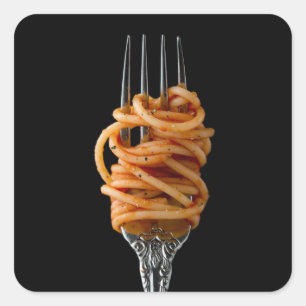 Pasta spun on a Fork, Food Spaghetti Square Sticker