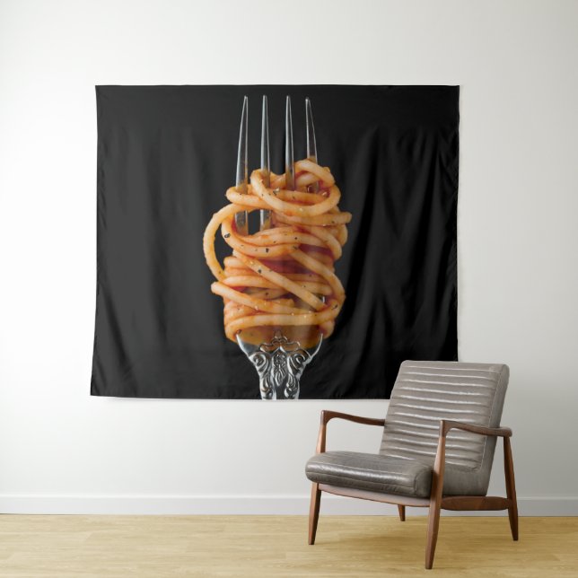 Pasta spun on a Fork, Food Spaghetti Tapestry (In Situ (Horizontal))