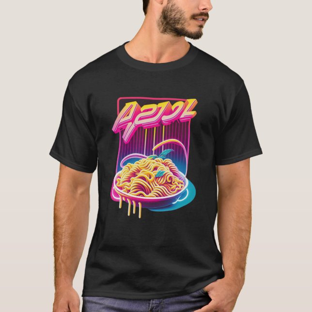 Pasta Synthwave 80s Retrowave Aesthetic T-Shirt (Front)