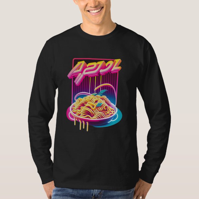 Pasta Synthwave 80s Retrowave Aesthetic T-Shirt (Front)