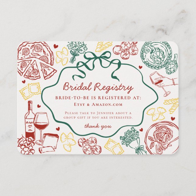 Pasta Thats Amore Italian Bridal Registry Enclosure Card (Front)