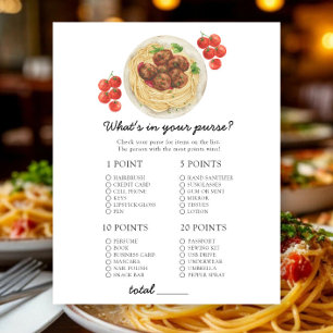 Pasta - What's in your purse baby shower game