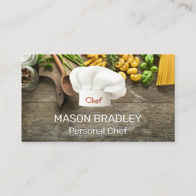 Pastas on Table | Chef Hat Business Card (Front)