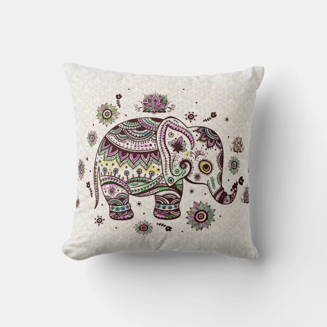 Paste Colours Retro Flowers & Elephant Cushion (Front)