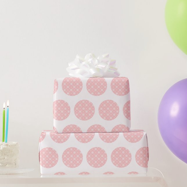 Paste Pink Polka Dots White Snowflakes Wrapping Paper (Party Gifts)