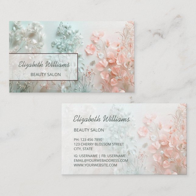 Pastel 3D Boho Flowers Business Card (Front/Back)