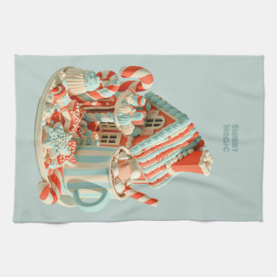 Pastel 3D Candy House Sweet Magic Tea Towel