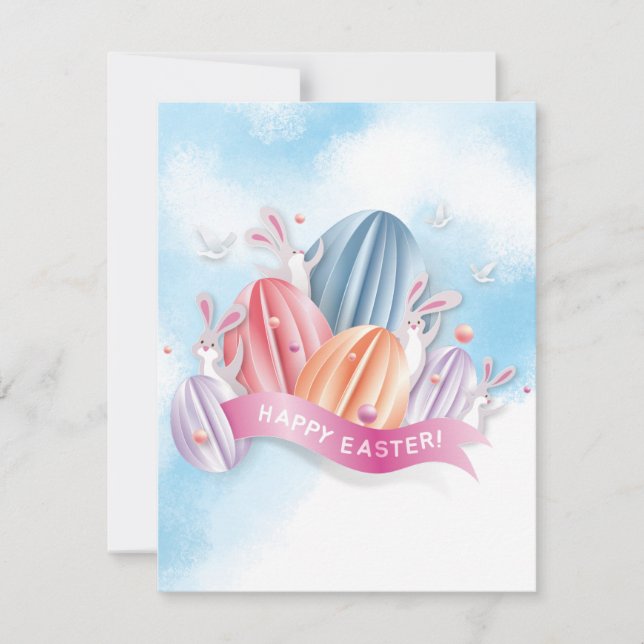 Pastel 3D Easter Egg With Bunny Rabbit Invitation (Front)