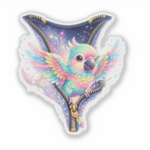 Pastel 3D Parrot Zipper Vinyl Sticker