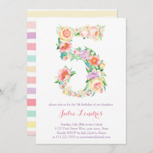 Pastel 5th Birthday Invites for Alfresco Party