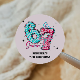 Pastel 67 Six Seven Girl Birthday Party Classic Round Sticker