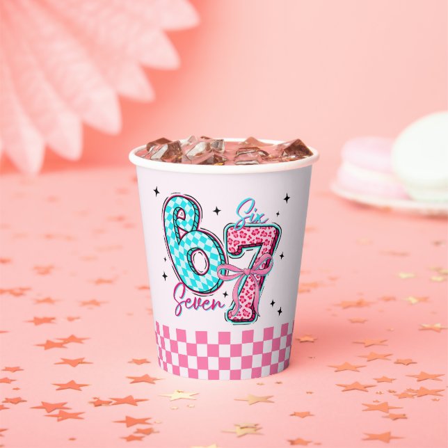 Pastel 67 Six Seven Girl Birthday Party Paper Cups (Insitu)