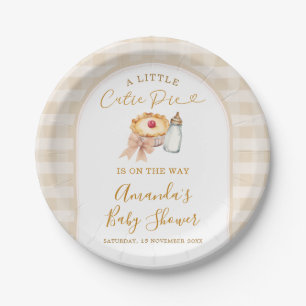 Pastel A Little Cutie Pie Gingham Fall Baby Shower Paper Plate