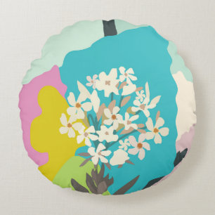 Pastel Abstract Artistic Floral Colour Blocks Round Cushion