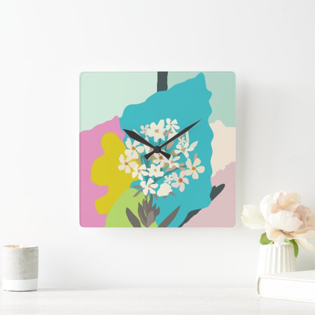 Pastel Abstract Artistic Floral Colour Blocks  Square Wall Clock (Home)