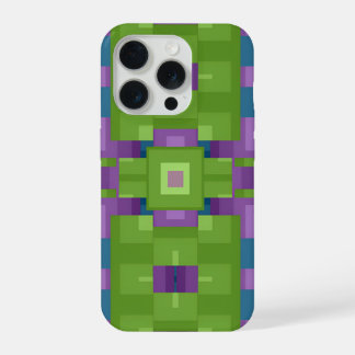 Pastel Abstract Green and Purple Square Design iPhone 15 Pro Case