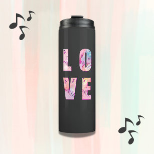 Pastel Abstract LOVE Musical Notes Treble Clef Thermal Tumbler
