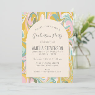 Pastel Abstract Marble Photo Graduation Party Invitation