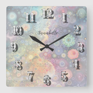 Pastel Abstract Personalised Name Wall Decor Square Wall Clock