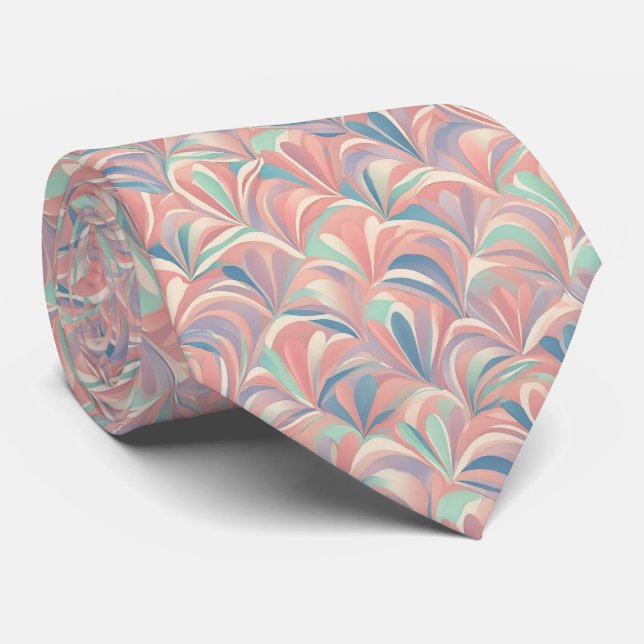 Pastel Abstract Petal Wave Pattern Tie (Rolled)