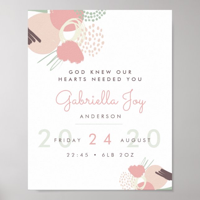 Pastel Abstract Quote Baby Birth Details Poster (Front)
