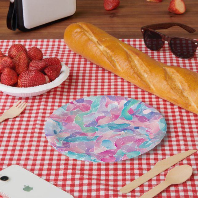 Pastel Abstract Ribbon Pattern Paper Plate (Picnic)