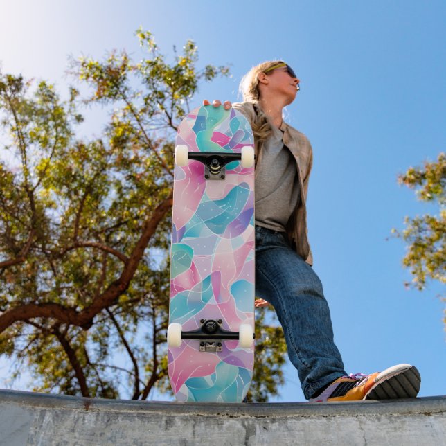 Pastel Abstract Ribbon Pattern Skateboard (Outdoor 1)